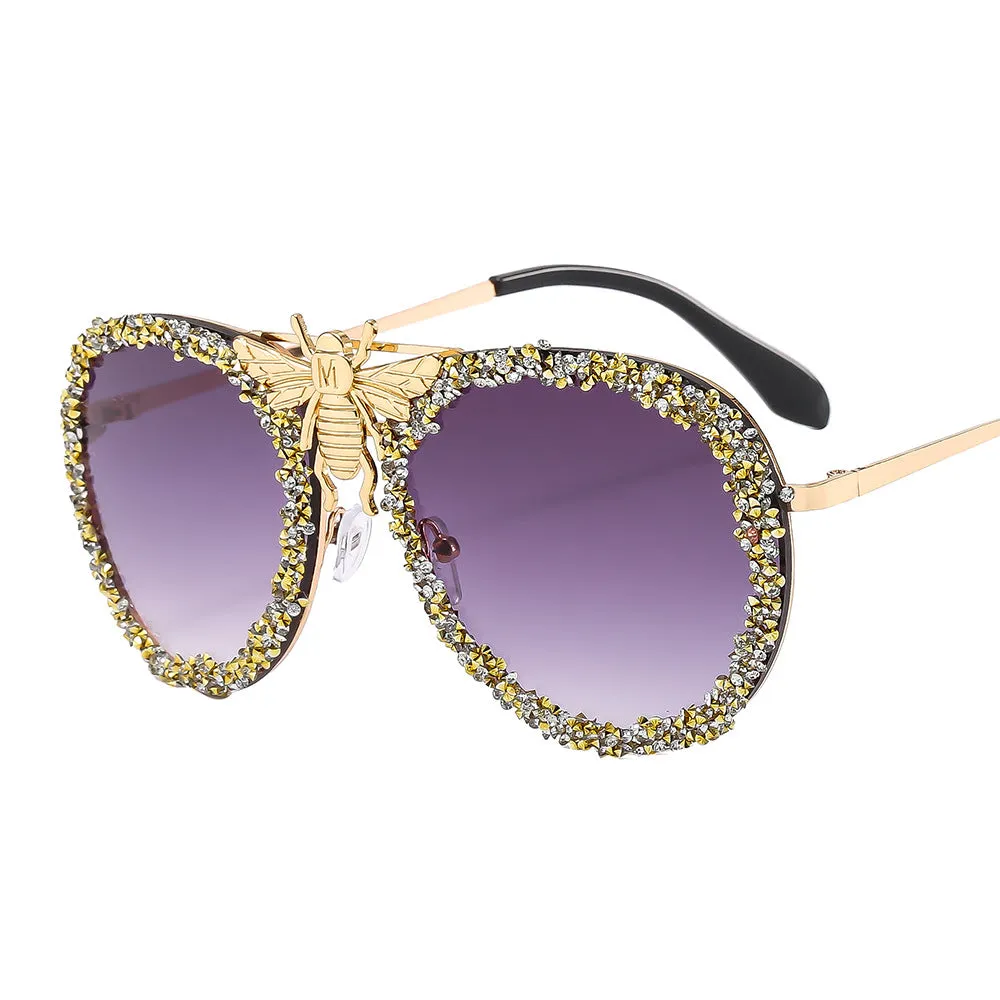 Glamor Girl Sparkling Rhinestone Flower Honey Bee Sunglasses.