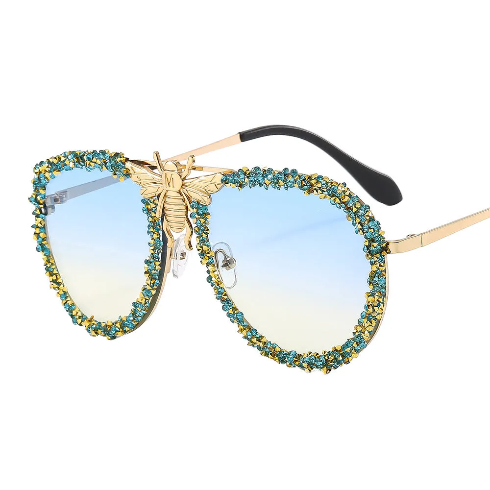 Glamor Girl Sparkling Rhinestone Flower Honey Bee Sunglasses.