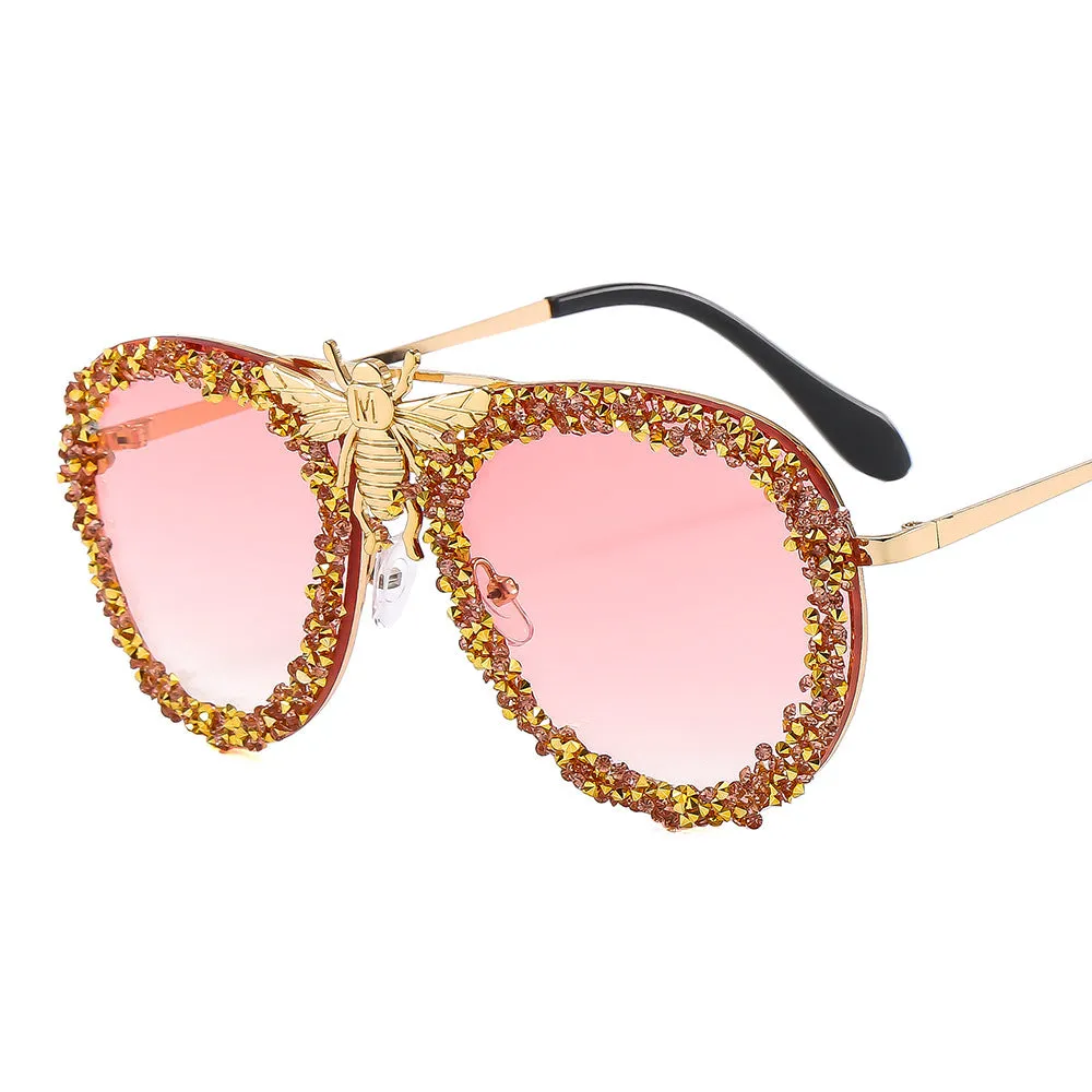 Glamor Girl Sparkling Rhinestone Flower Honey Bee Sunglasses.