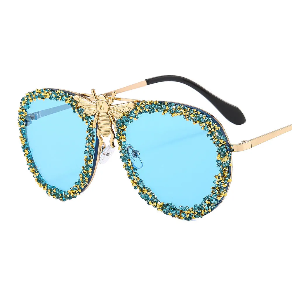 Glamor Girl Sparkling Rhinestone Flower Honey Bee Sunglasses.