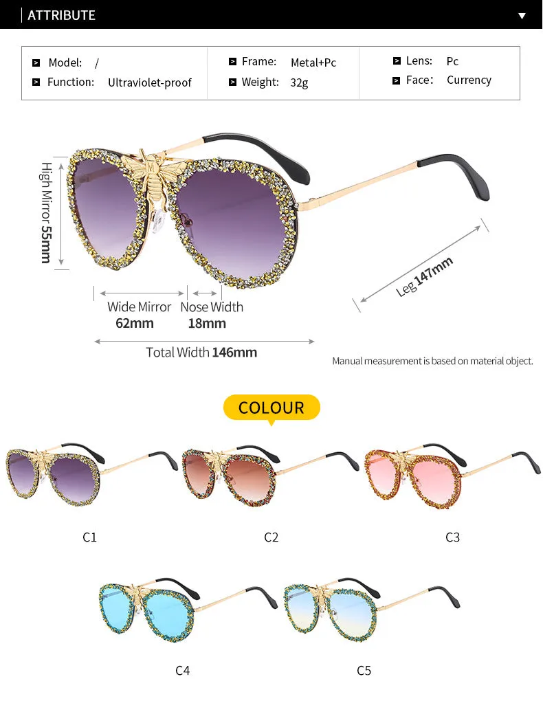 Glamor Girl Sparkling Rhinestone Flower Honey Bee Sunglasses.