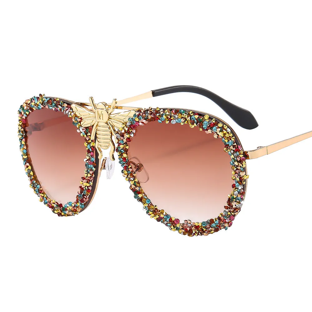 Glamor Girl Sparkling Rhinestone Flower Honey Bee Sunglasses.