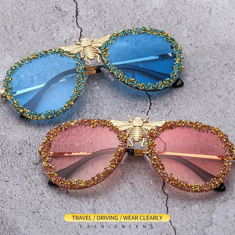 Glamor Girl Sparkling Rhinestone Flower Honey Bee Sunglasses.