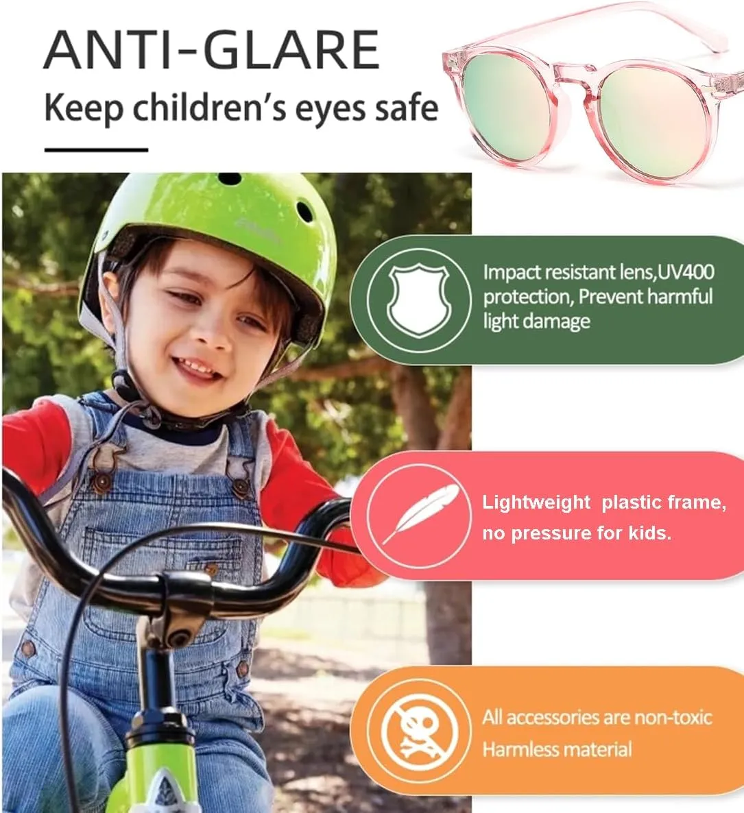 Gleyemor Kids Polarized Cute Round Sunglasses for Kids Girls Boys Age 3-8