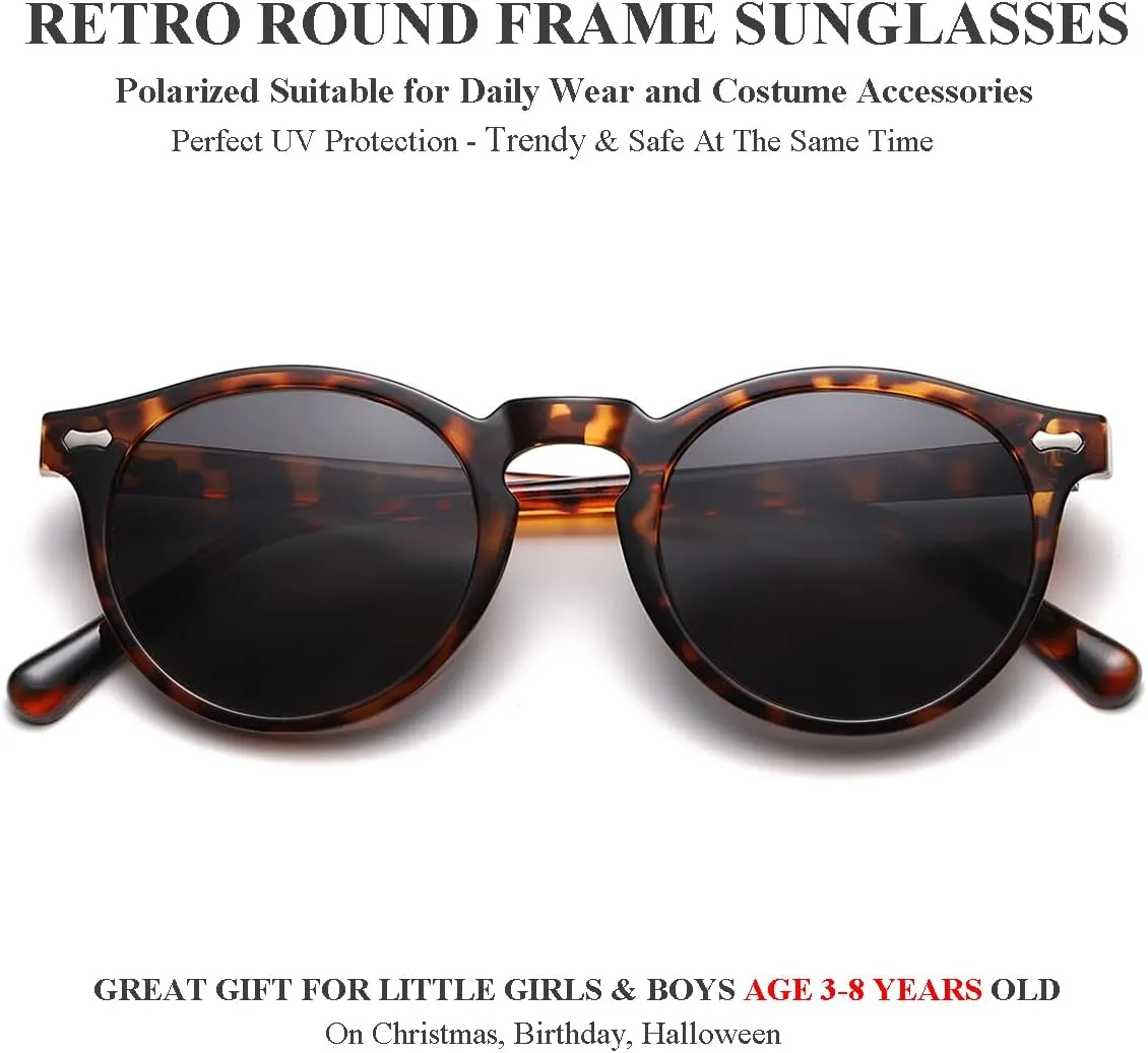 Gleyemor Kids Polarized Cute Round Sunglasses for Kids Girls Boys Age 3-8