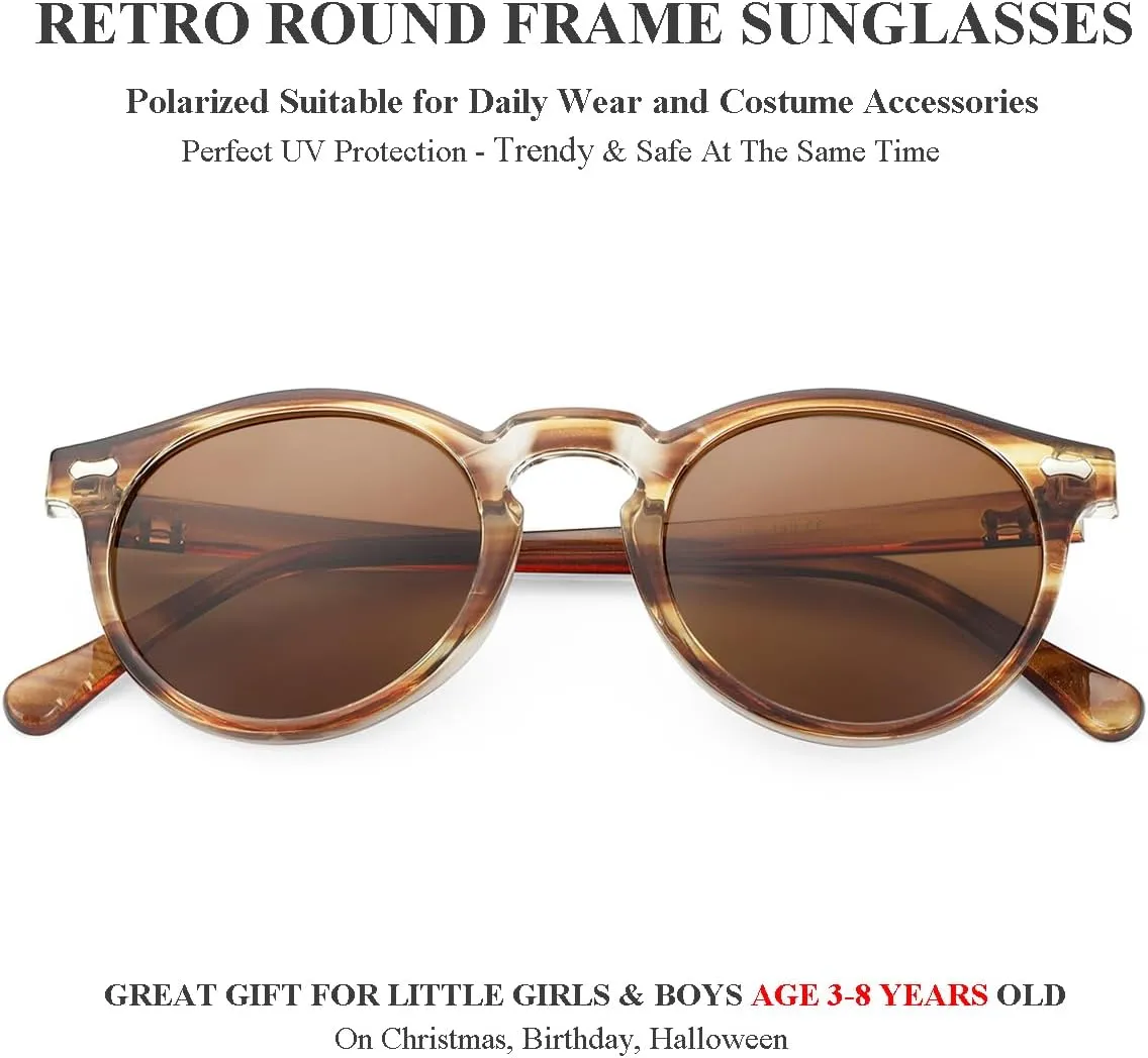Gleyemor Kids Polarized Cute Round Sunglasses for Kids Girls Boys Age 3-8