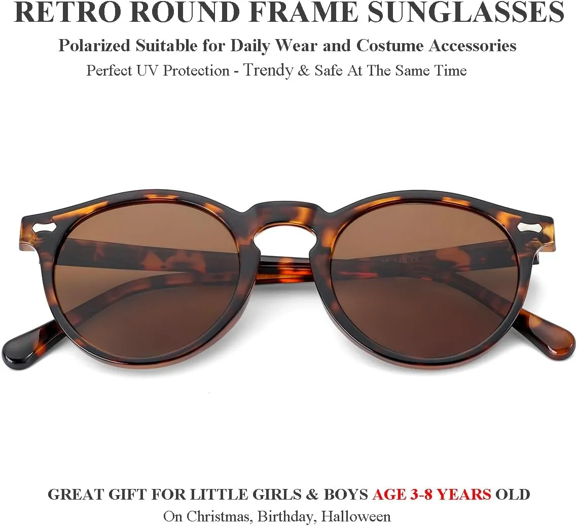 Gleyemor Kids Polarized Cute Round Sunglasses for Kids Girls Boys Age 3-8