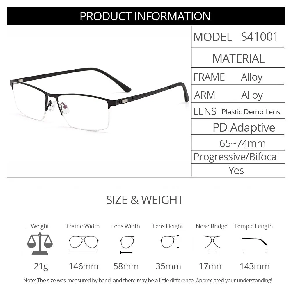 Gmei Men's Semi Rim Square Titanium Alloy Eyeglasses S41001