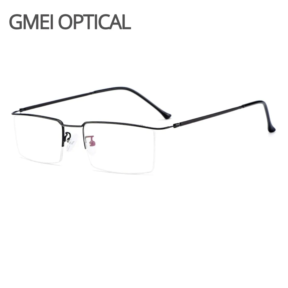Gmei Men's Semi Rim Square Titanium Alloy Eyeglasses Y2533