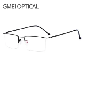 Gmei Men's Semi Rim Square Titanium Alloy Eyeglasses Y2533