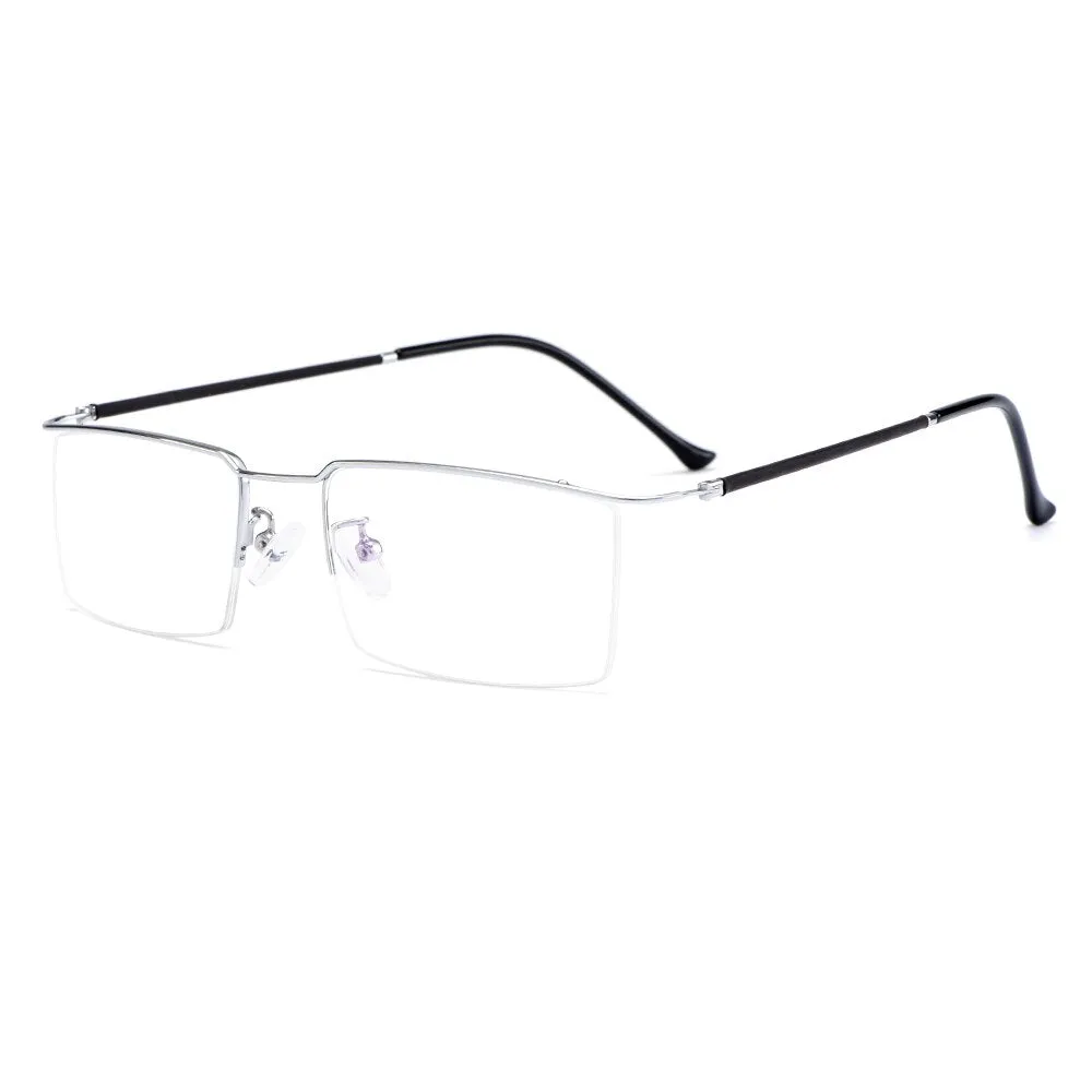 Gmei Men's Semi Rim Square Titanium Alloy Eyeglasses Y2533