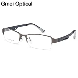 Gmei Men's Semi Rim Square Tr 90 Titanium Alloy Eyeglasses Y2387