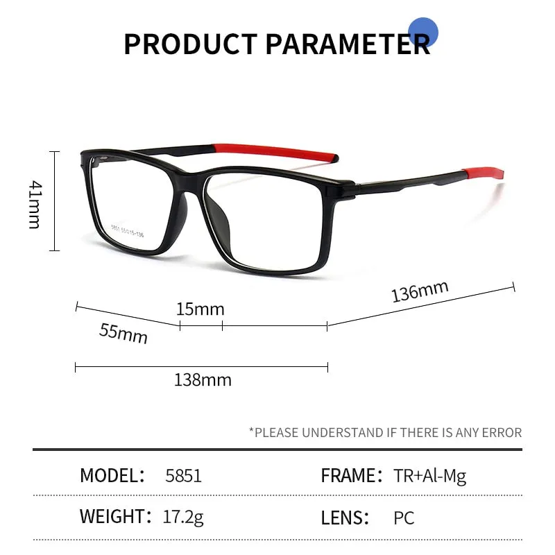 Gmei Men's TR 90 Square Aluminum Magnesium Sport Frame Eyeglasses 5851