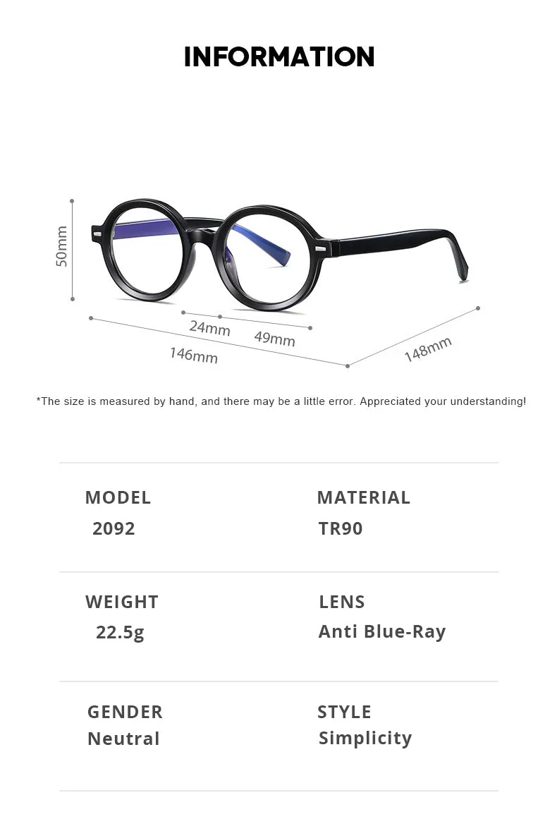 Gmei Unisex Full Rim TR 90 Titanium Round Frame Eyeglasses 2092