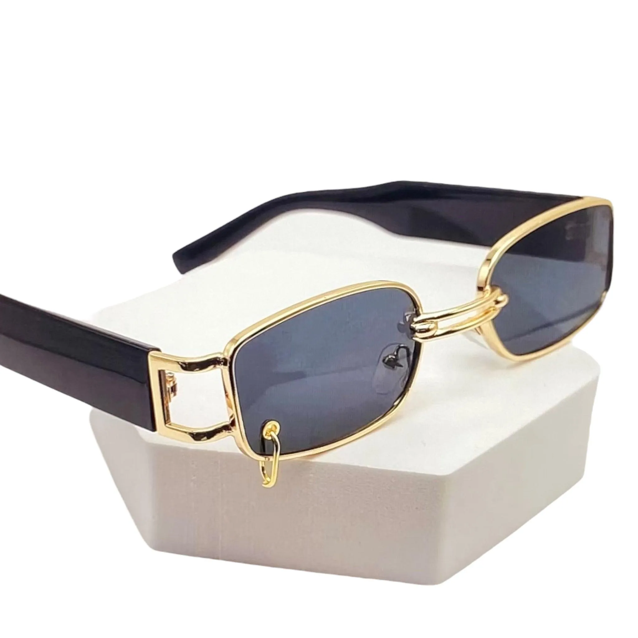 Gold Black Rectangle Sunglasses