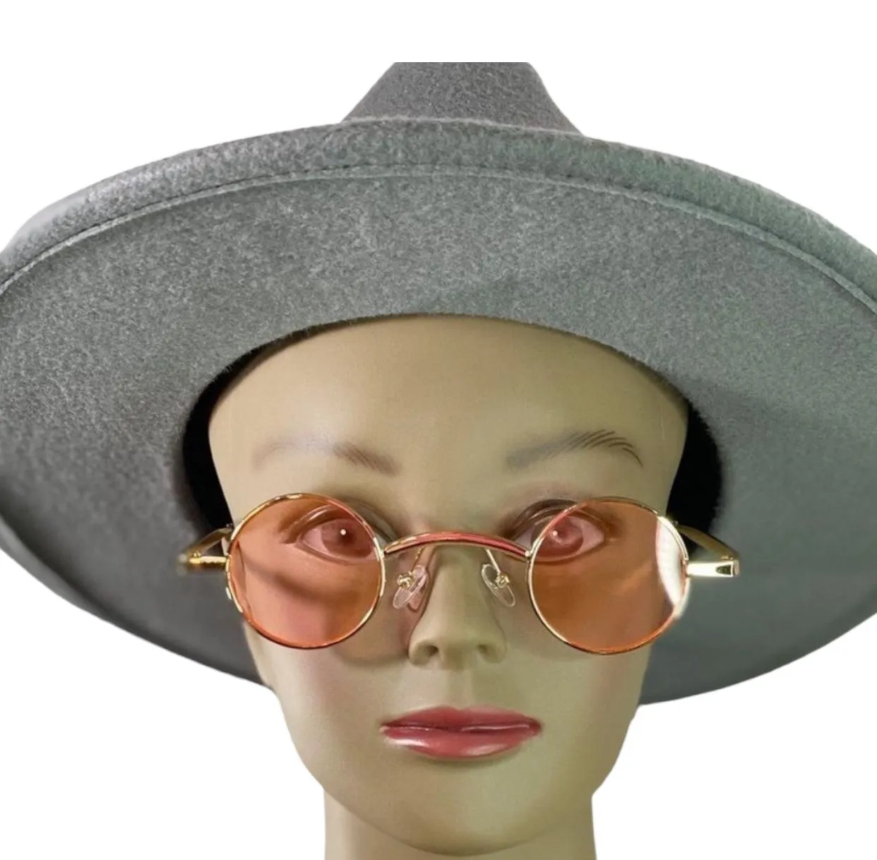 Golden Pink Wide Bridge Retro Round Sunglasses