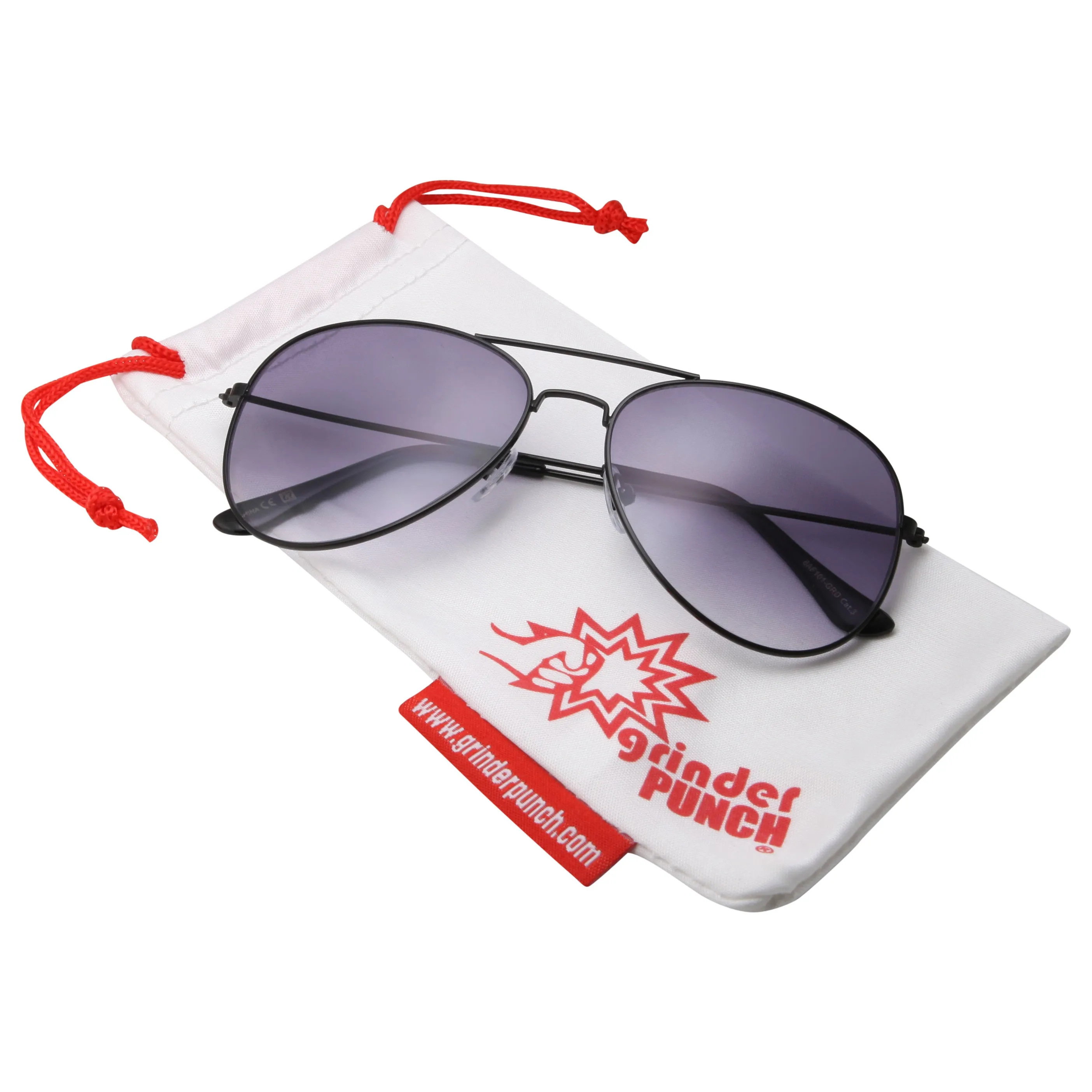 grinderPUNCH Classic Aviator Style Sunglasses Metal Frame Gradient Lens Black