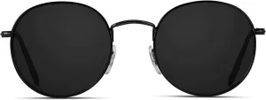 grinderPUNCH Classic Retro Sunglasses for Women Men, UV400 Protection Lens and Lightweight Men Sun Glasses Circle Metal Frame (Black Lens)