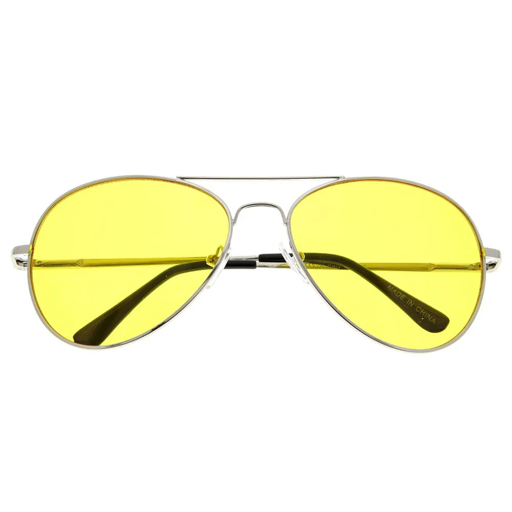 grinderPUNCH Premium Color Lens Aviator Glasses Fashion Sunglasses Chrome Frame