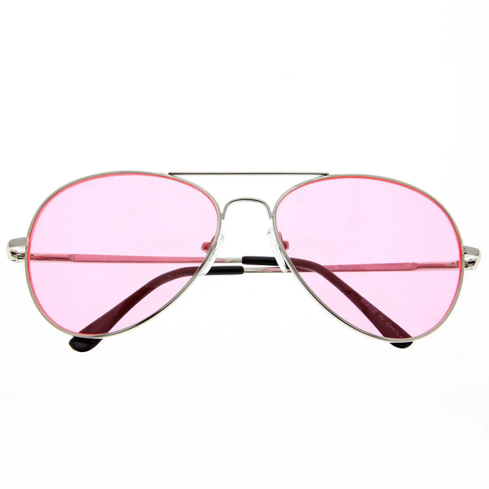 grinderPUNCH Premium Color Lens Aviator Glasses Fashion Sunglasses Chrome Frame