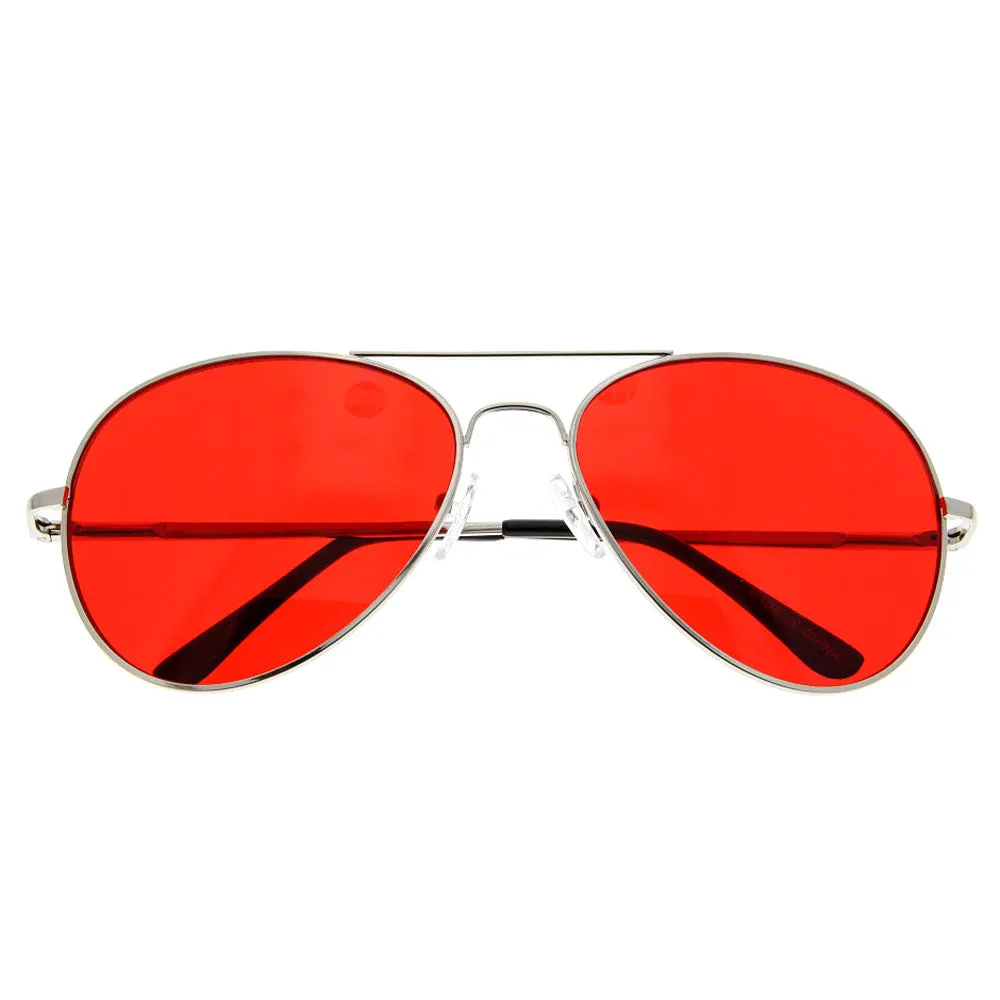 grinderPUNCH Premium Color Lens Aviator Glasses Fashion Sunglasses Chrome Frame