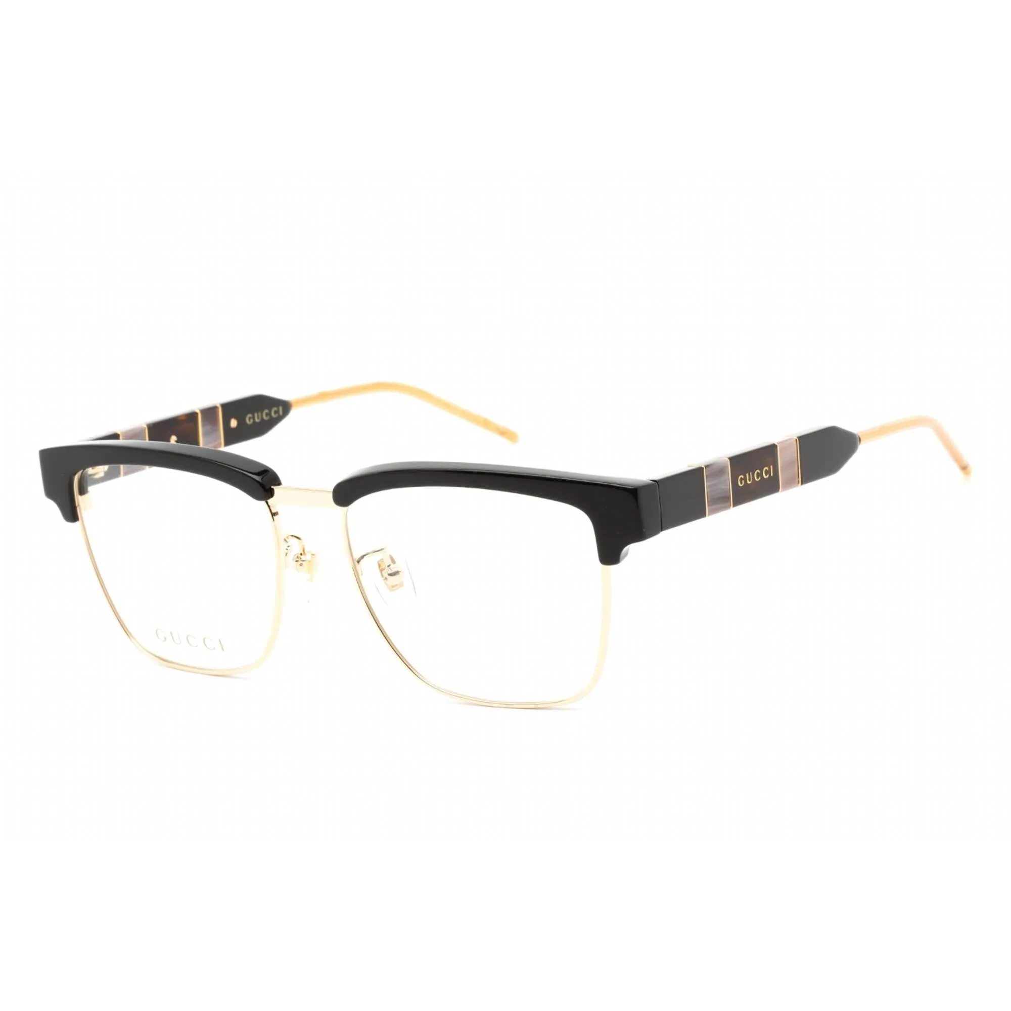 Gucci Men's Eyeglasses - Black Gold Acetate/Metal Full Rim Pilot Frame | GG0605O 001
