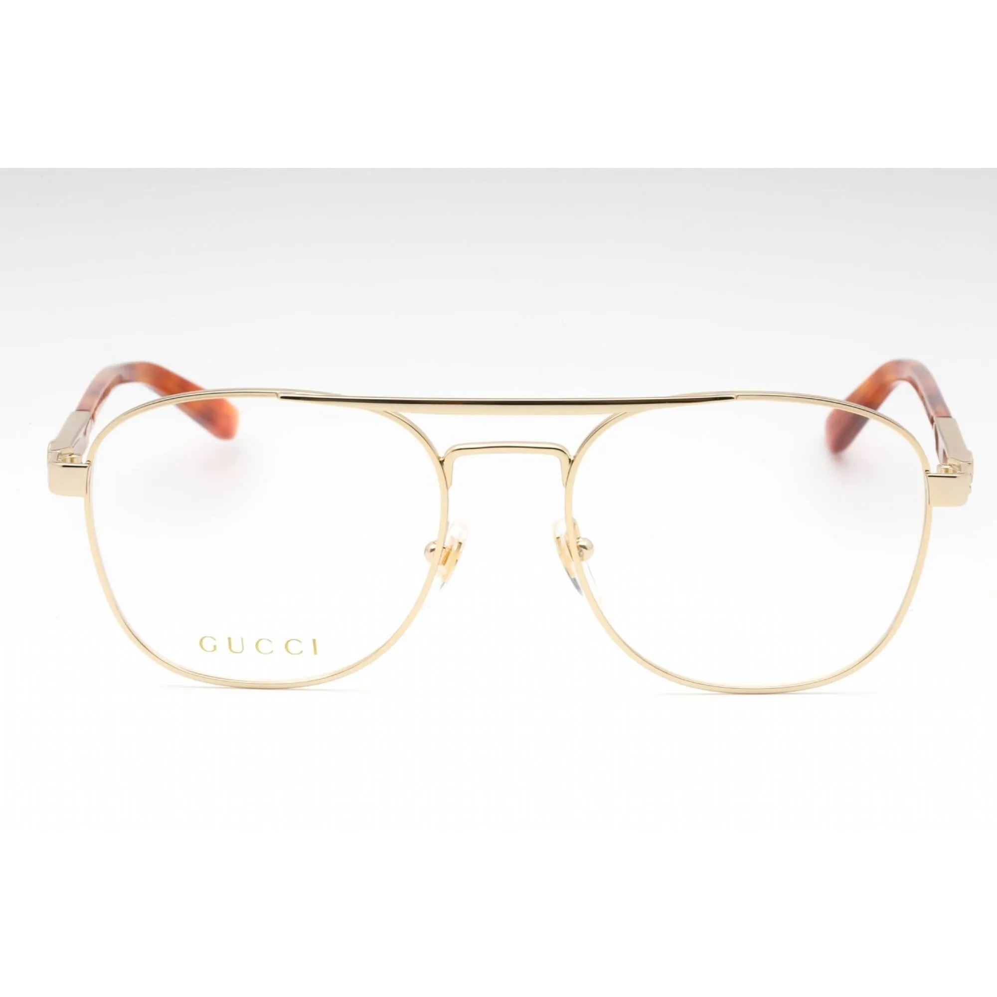 Gucci Men's Eyeglasses - Gold/Havana Aviator Full Rim Frame Clear Lens | GG1290O 002