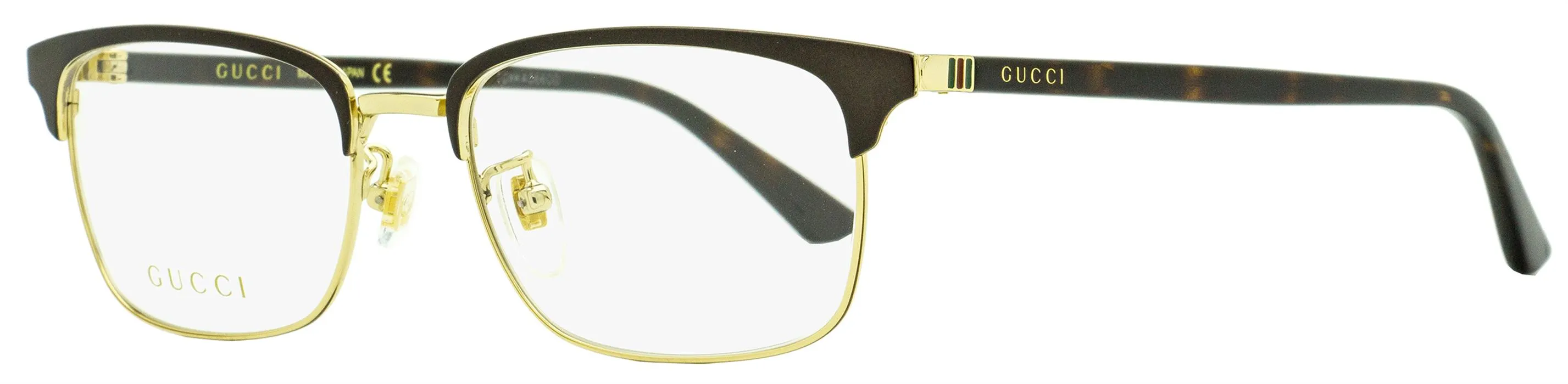 Gucci Men's Rectangular Eyeglasses GG0131O 002 Gold/Brown/Havana 53mm