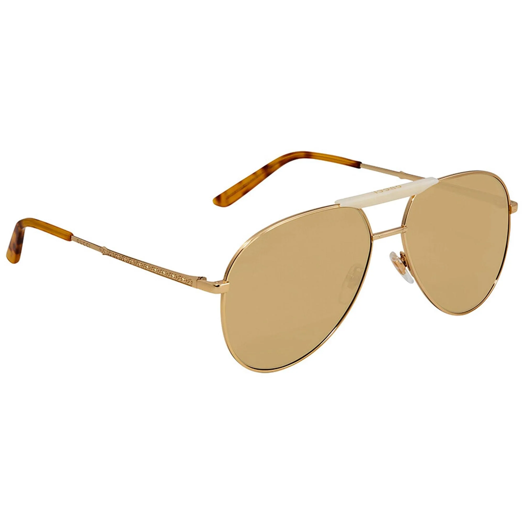 Gucci Men's Sunglasses - Gold Pilot Metal Frame Beige Brown Lens | GG0242S-30002405004