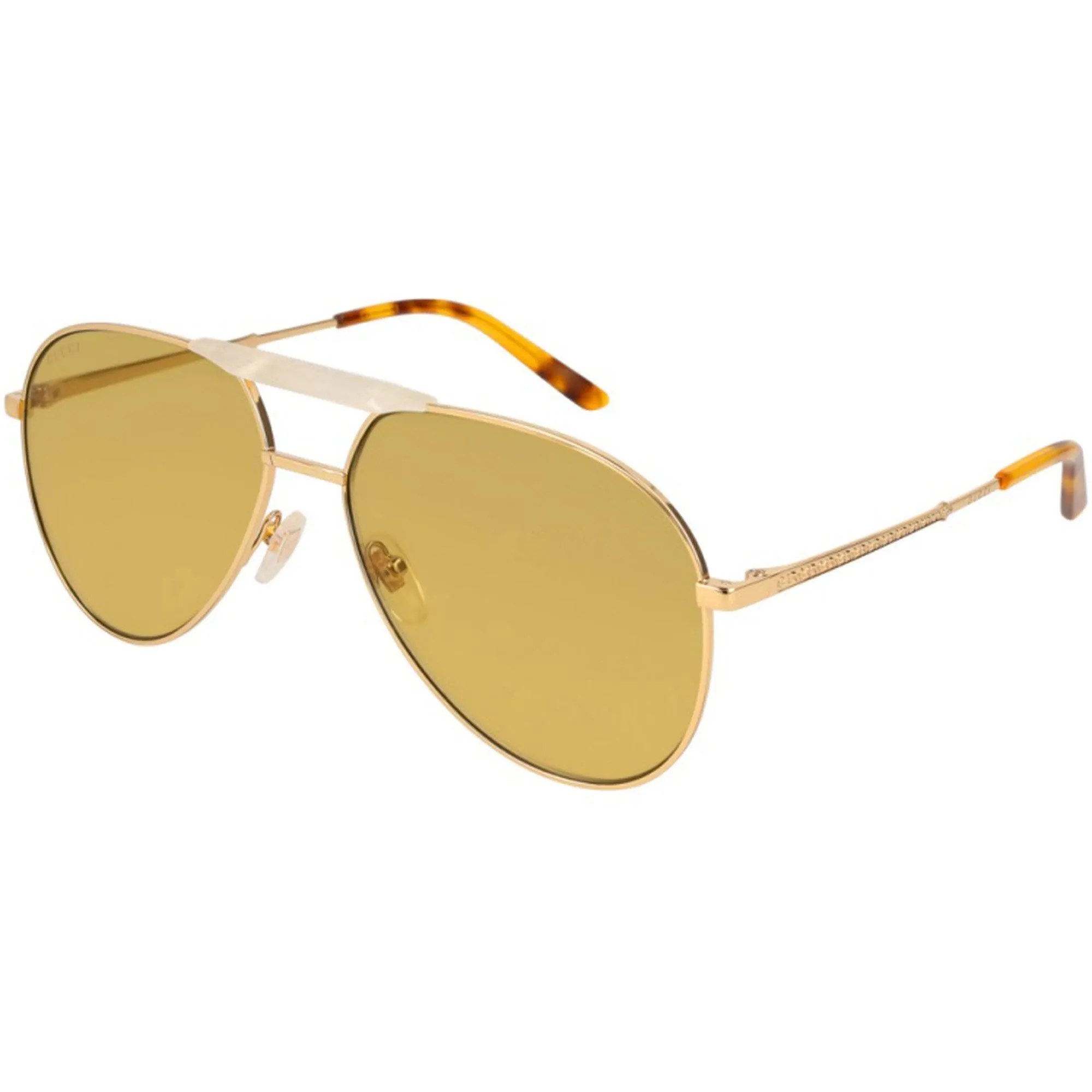 Gucci Men's Sunglasses - Gold Pilot Metal Frame Beige Brown Lens | GG0242S-30002405004
