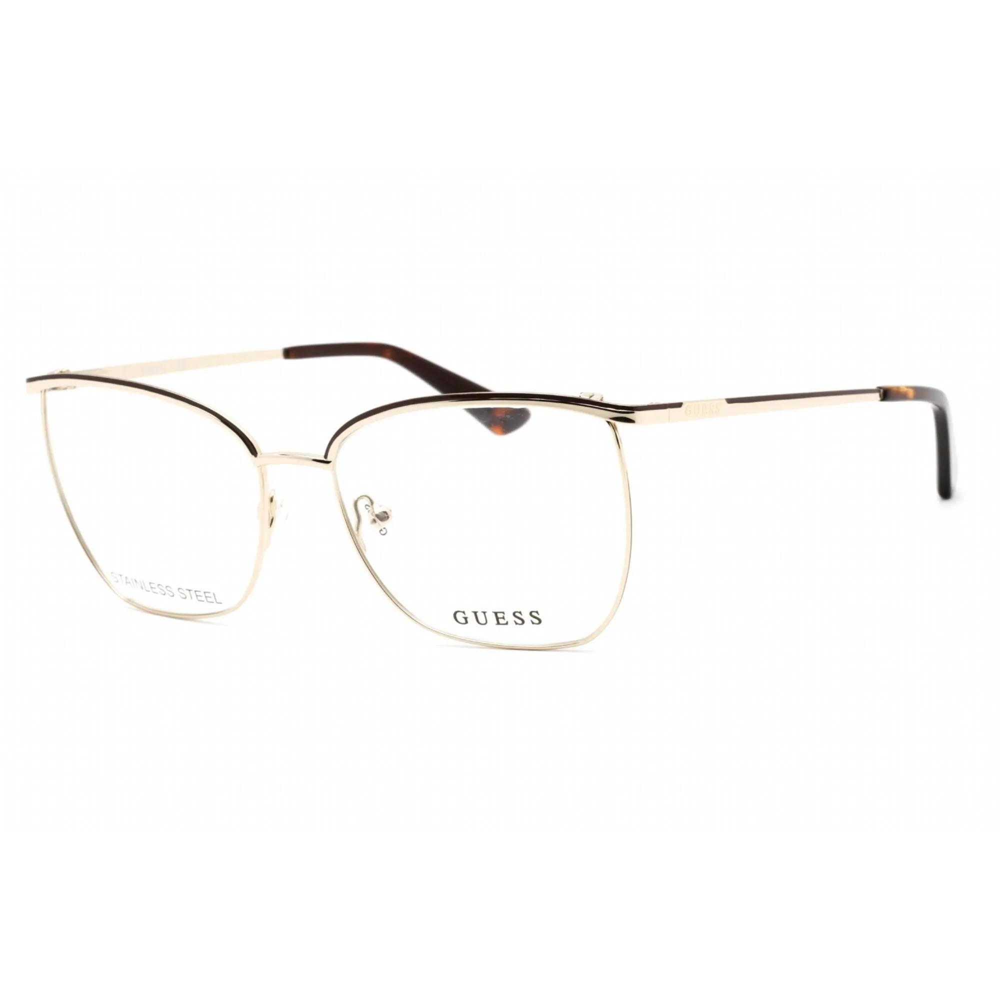 Guess Women's Eyeglasses - Pale Gold Metal Full Rim Rectangular Frame | GU2878 032