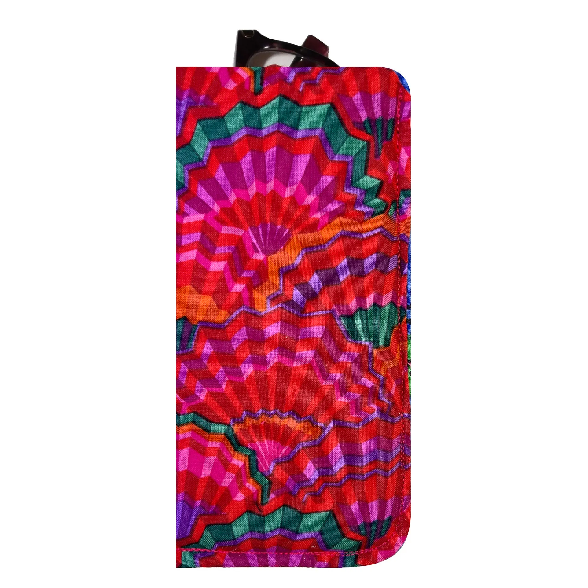 Handcrafted Colorful Red Fans Eyeglass Padded Lined Case
