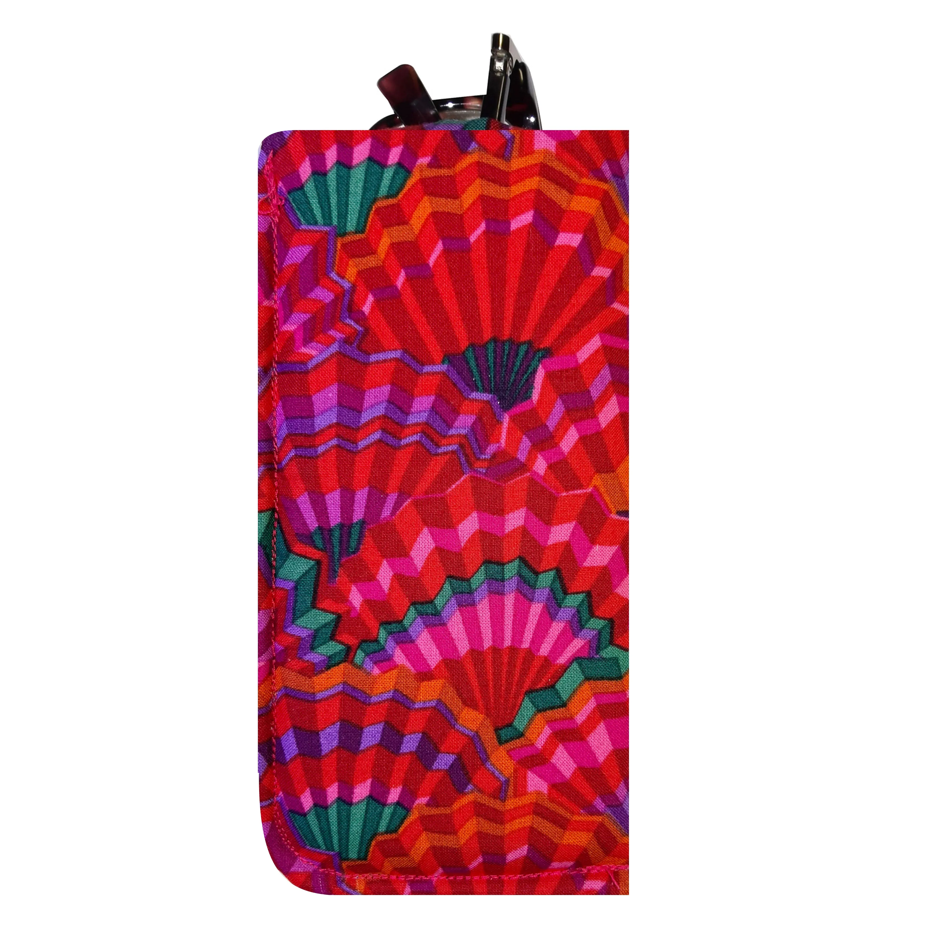Handcrafted Colorful Red Fans Eyeglass Padded Lined Case