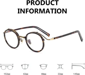 Hank Premium Series Vintage Acetate Round Glasses Frame Titanium Non Prescription Glasses Frames for Women Men