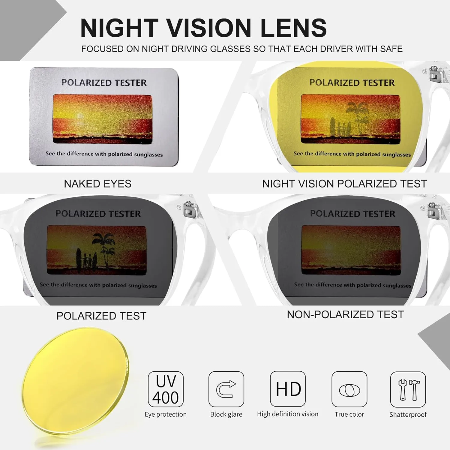 HAOLOTA Night Vision Driving Glasses Polarized HD Yellow Tinted Anti Glare Sunglasses for Men and Women