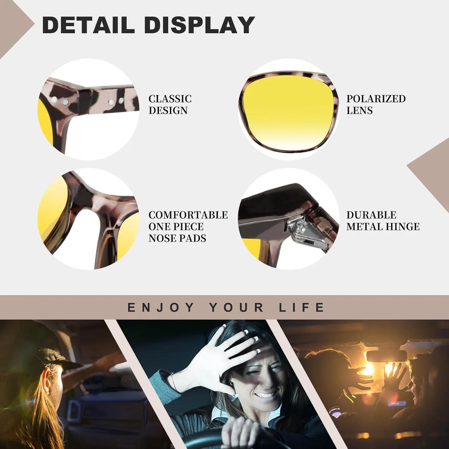 HAOLOTA Night Vision Driving Glasses Polarized HD Yellow Tinted Anti Glare Sunglasses for Men and Women