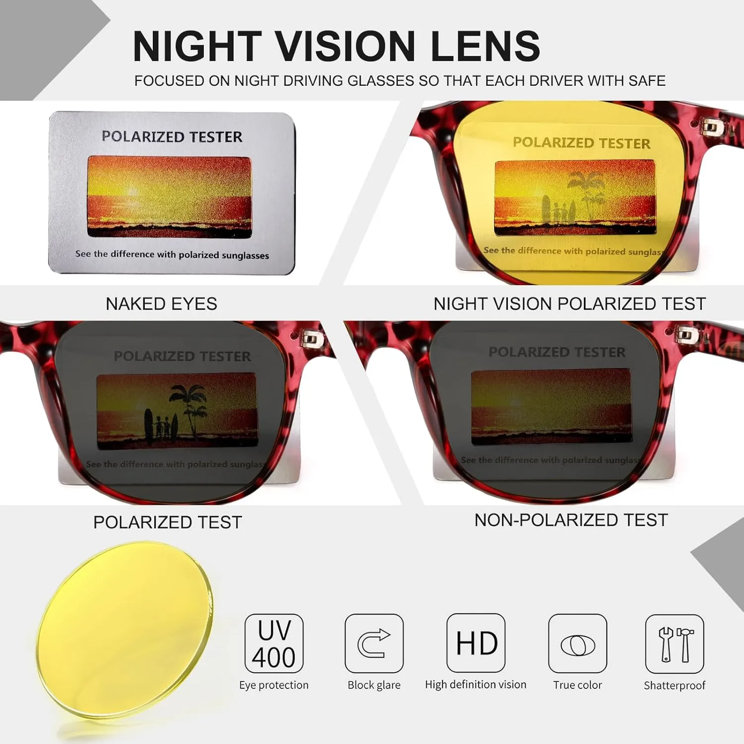 HAOLOTA Night Vision Driving Glasses Polarized HD Yellow Tinted Anti Glare Sunglasses for Men and Women