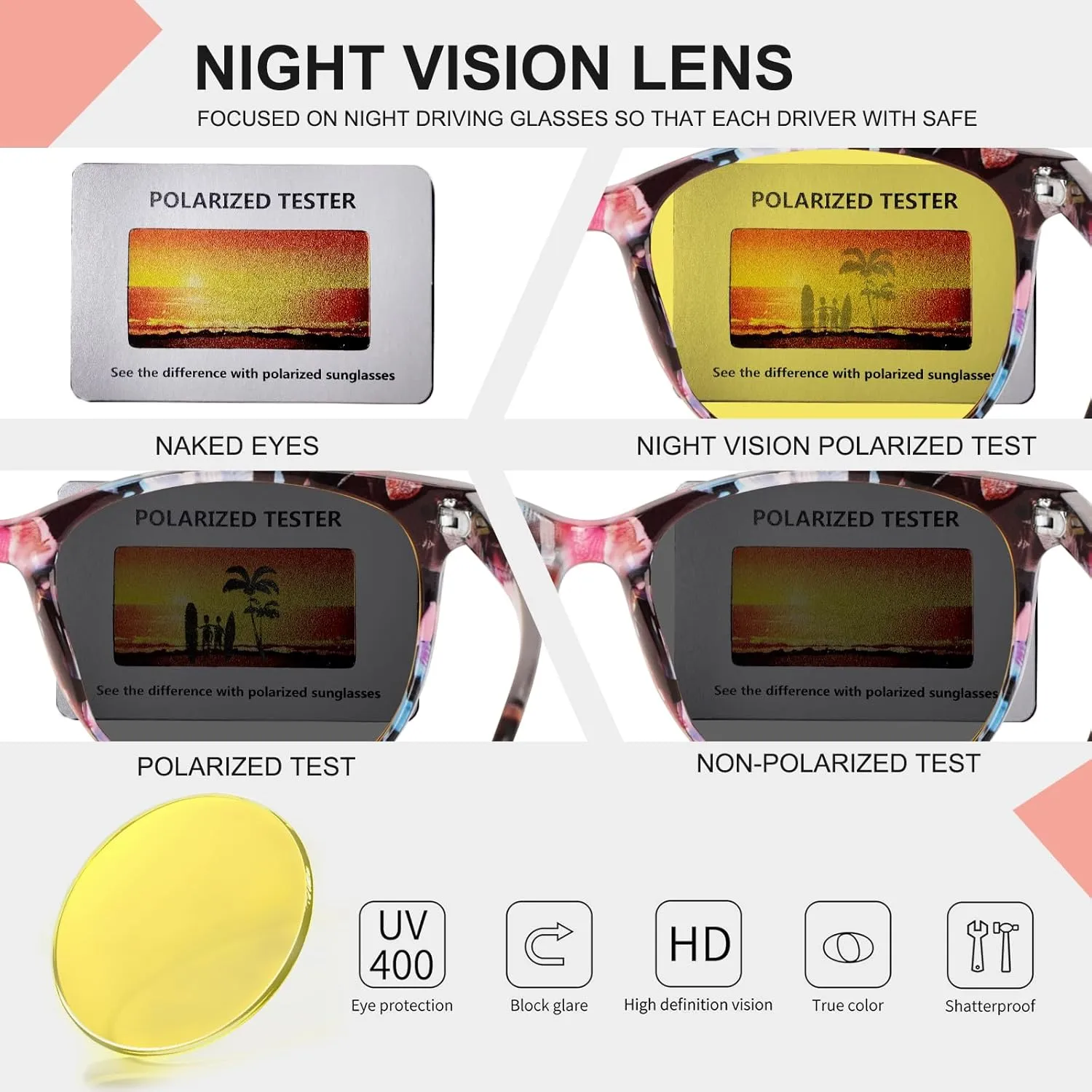 HAOLOTA Night Vision Driving Glasses Polarized HD Yellow Tinted Anti Glare Sunglasses for Men and Women