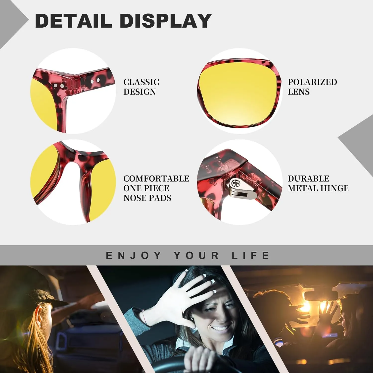 HAOLOTA Night Vision Driving Glasses Polarized HD Yellow Tinted Anti Glare Sunglasses for Men and Women