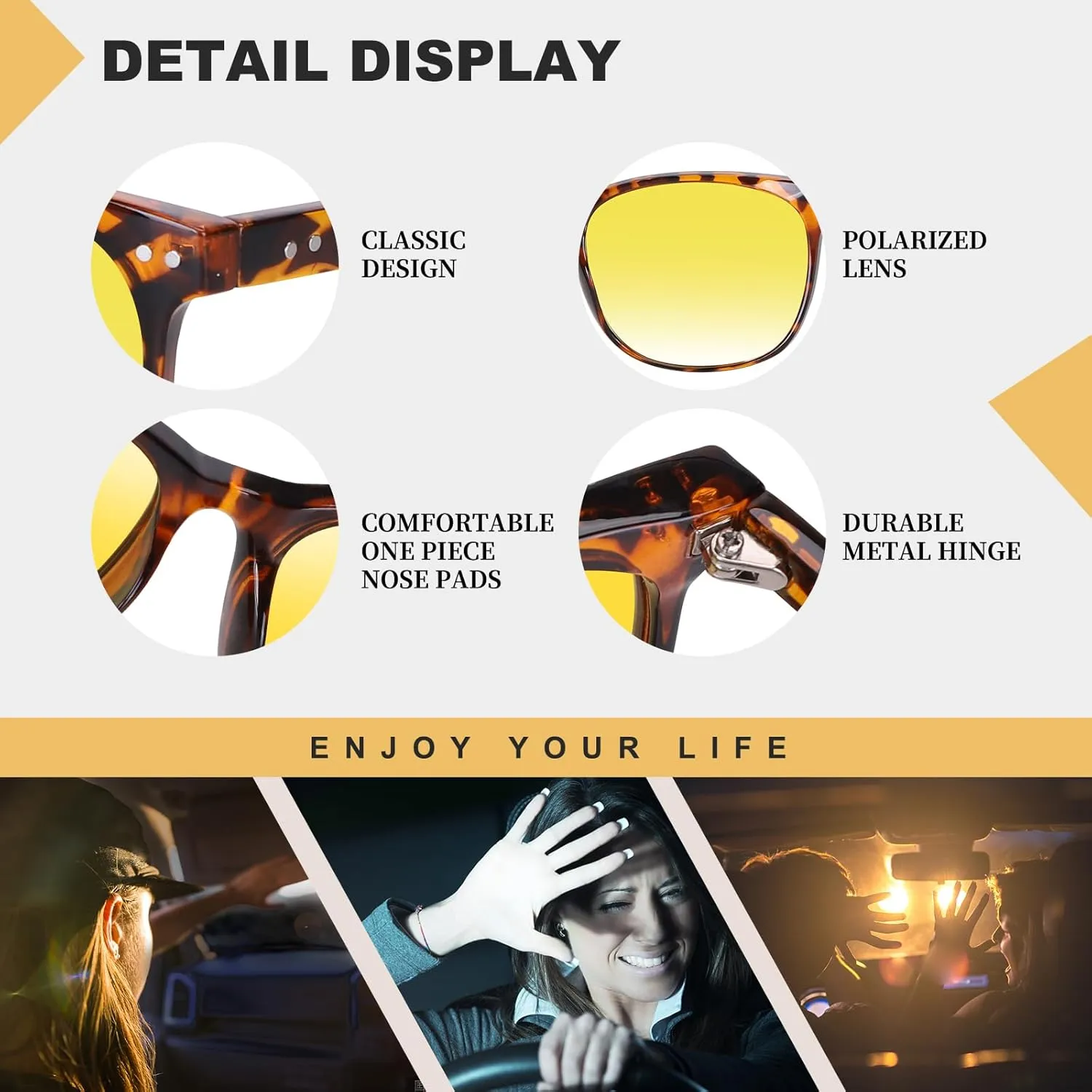 HAOLOTA Night Vision Driving Glasses Polarized HD Yellow Tinted Anti Glare Sunglasses for Men and Women