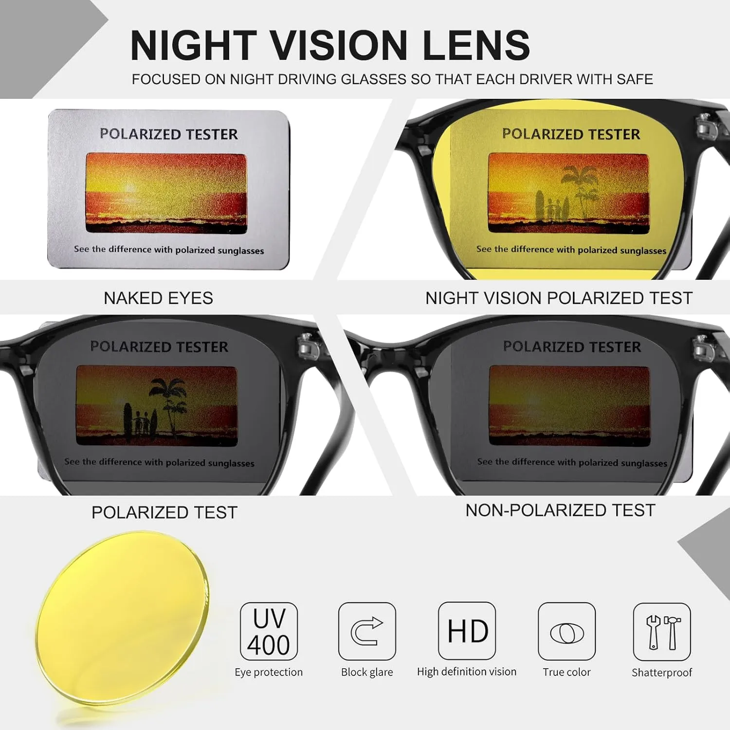 HAOLOTA Night Vision Driving Glasses Polarized HD Yellow Tinted Anti Glare Sunglasses for Men and Women