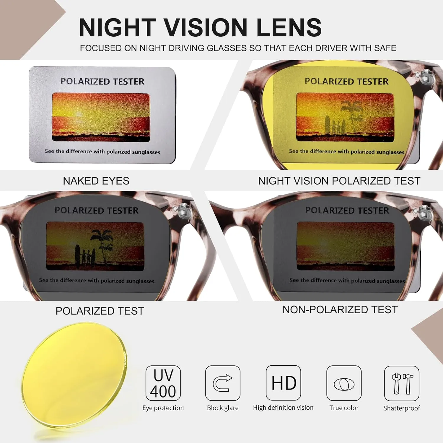 HAOLOTA Night Vision Driving Glasses Polarized HD Yellow Tinted Anti Glare Sunglasses for Men and Women