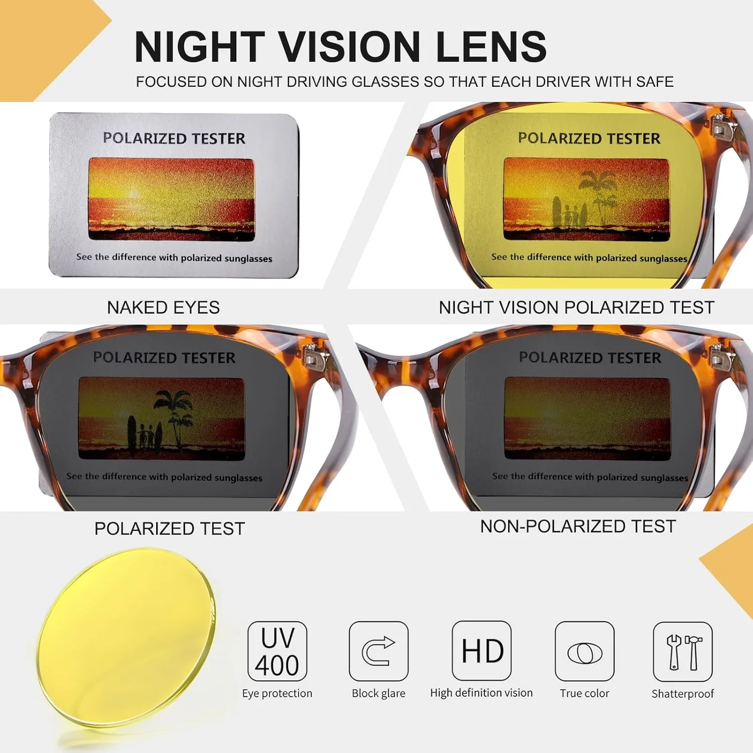 HAOLOTA Night Vision Driving Glasses Polarized HD Yellow Tinted Anti Glare Sunglasses for Men and Women