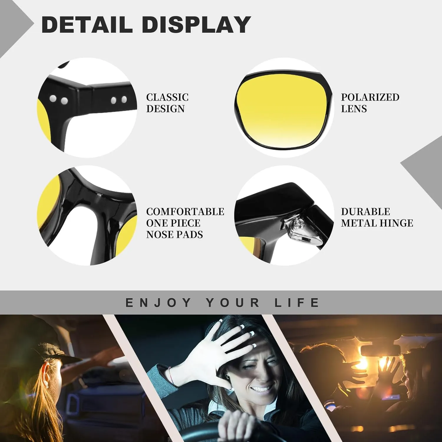 HAOLOTA Night Vision Driving Glasses Polarized HD Yellow Tinted Anti Glare Sunglasses for Men and Women