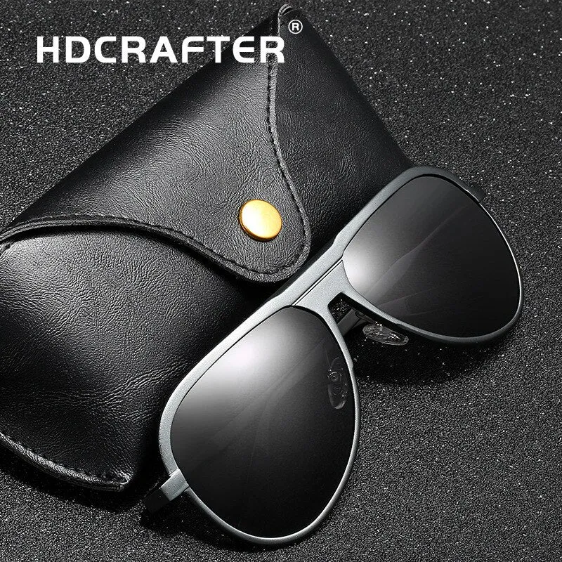 Hdcrafter Men's Full Rim Aluminum Magnesium Round Frame Polarized Sunglasses G9828