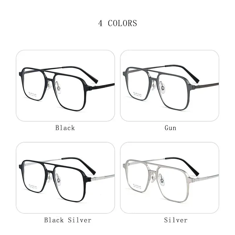 Hdcrafter Men's Full Rim Large Square Double Bridge Titanium Eyeglasses 28537