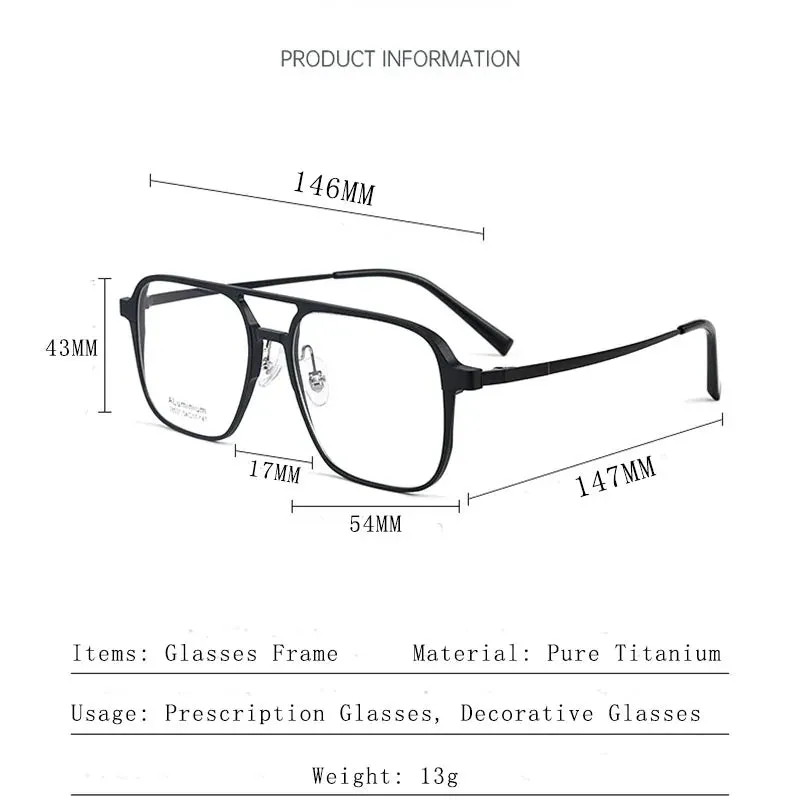 Hdcrafter Men's Full Rim Large Square Double Bridge Titanium Eyeglasses 28537