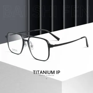 Hdcrafter Men's Full Rim Large Square Double Bridge Titanium Eyeglasses 28537