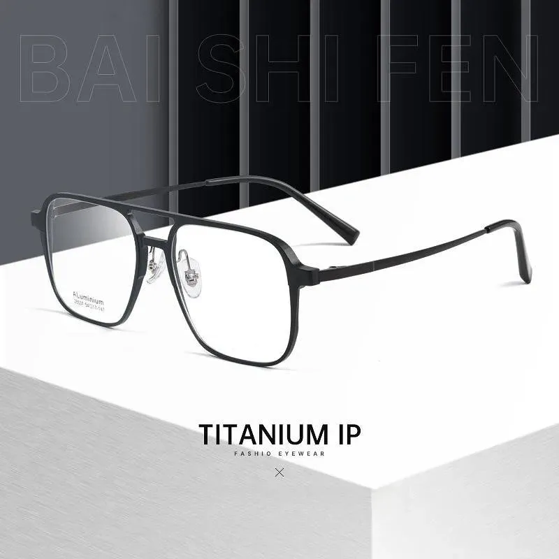 Hdcrafter Men's Full Rim Large Square Double Bridge Titanium Eyeglasses 28537