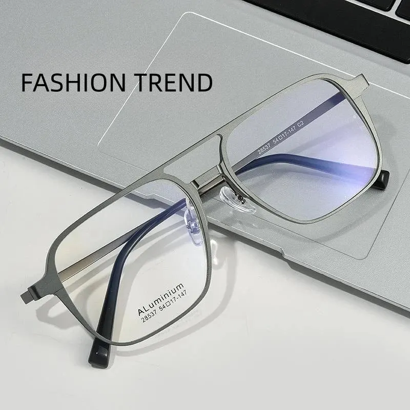 Hdcrafter Men's Full Rim Large Square Double Bridge Titanium Eyeglasses 28537